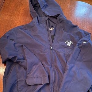 Navy Blue Hooded Jacket with Logo